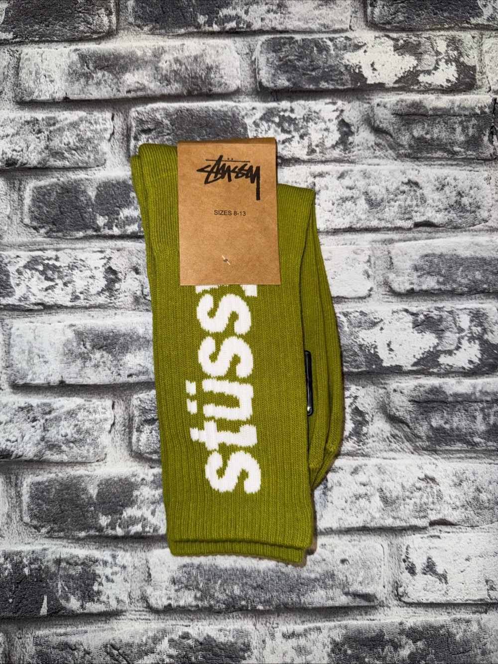 Stussy Men's Green Crew Socks Logo Pattern Size 8-13 1 Pair MPN 138775
